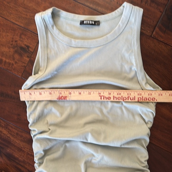 BTFBM | Elegant crea,/green ruched side sleeveless Dress - Picture 6 of 7